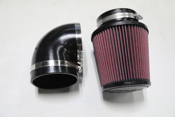 K&N air filter and ninety degree silicon elbow - front view